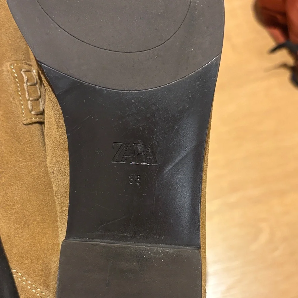Zara Brown Suede Loafers with Gold Bit